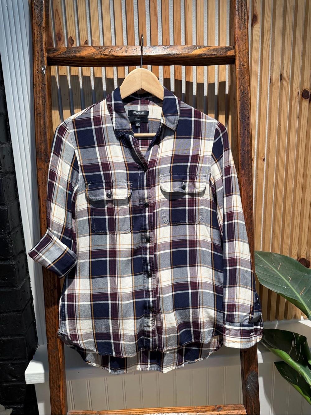 Madewell Plaid Button-Up Shirt in Navy, Cream & Burgundy